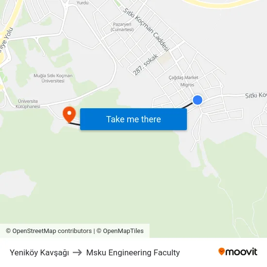 Yeniköy Kavşağı to Msku Engineering Faculty map