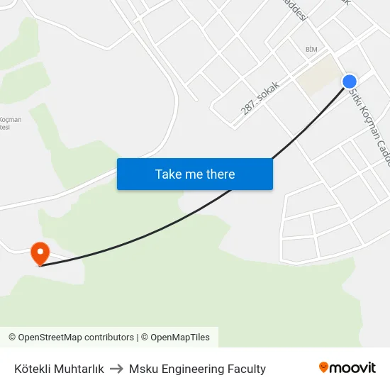 Kötekli Muhtarlık to Msku Engineering Faculty map
