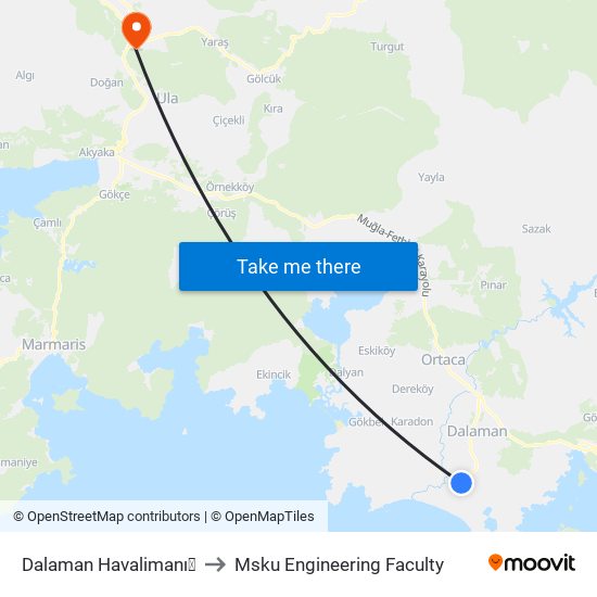 Dalaman Havalimanı✈︎ to Msku Engineering Faculty map