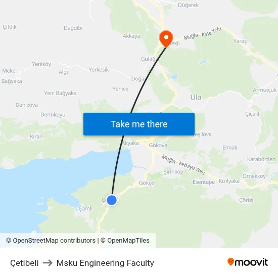 Çetibeli to Msku Engineering Faculty map