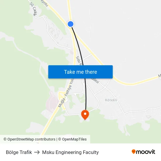 Bölge Trafik to Msku Engineering Faculty map