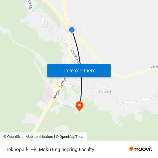 Teknopark to Msku Engineering Faculty map