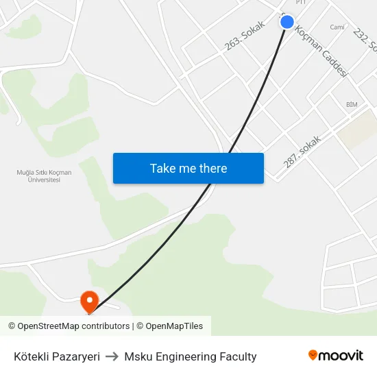 Kötekli Pazaryeri to Msku Engineering Faculty map