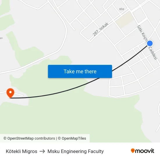 Kötekli Migros to Msku Engineering Faculty map