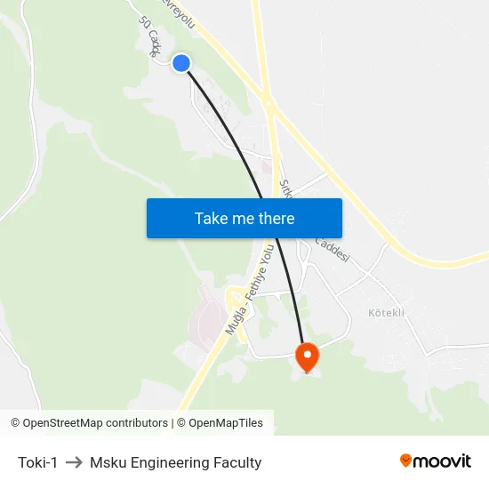 Toki-1 to Msku Engineering Faculty map