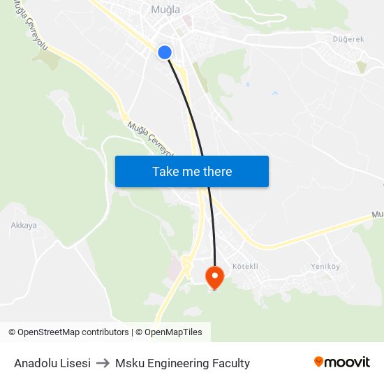 Anadolu Lisesi to Msku Engineering Faculty map