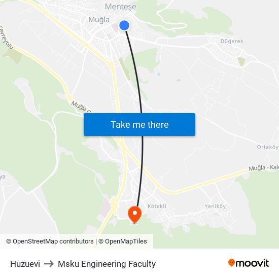 Huzuevi to Msku Engineering Faculty map