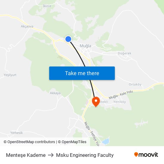 Menteşe Kademe to Msku Engineering Faculty map