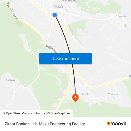 Ziraat Bankası to Msku Engineering Faculty map