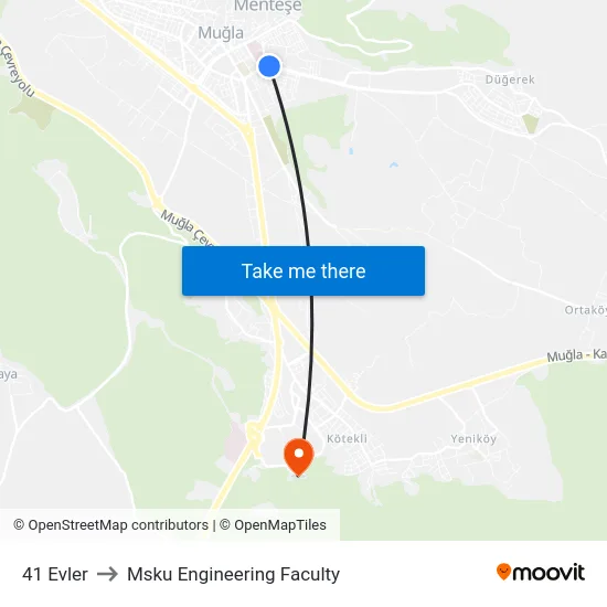 41 Evler to Msku Engineering Faculty map