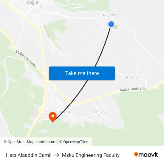 Hacı Alaaddin Camii to Msku Engineering Faculty map