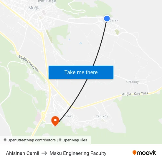 Ahisinan Camii to Msku Engineering Faculty map