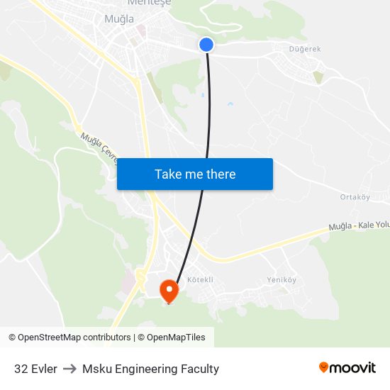 32 Evler to Msku Engineering Faculty map