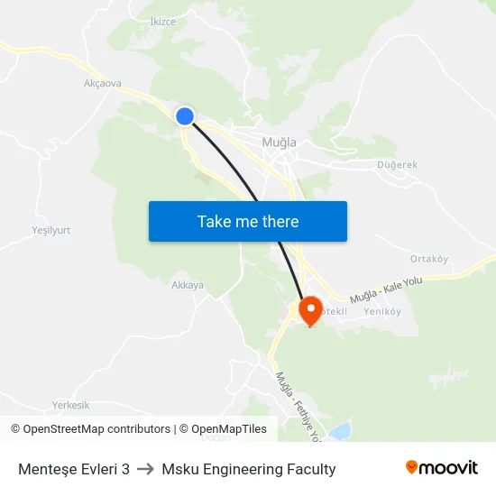Menteşe Evleri 3 to Msku Engineering Faculty map