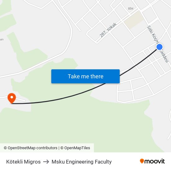 Kötekli Migros to Msku Engineering Faculty map