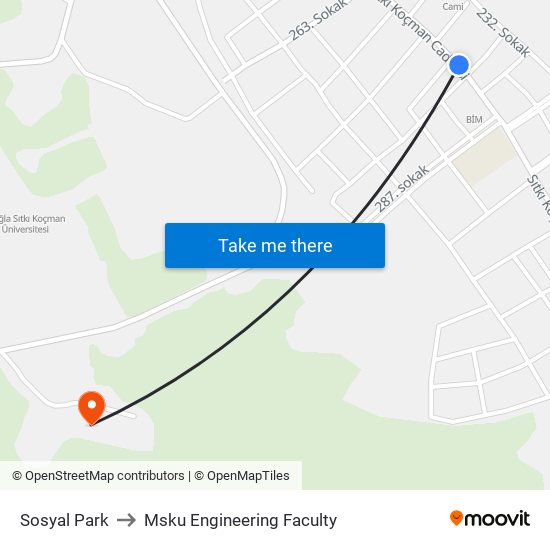 Sosyal Park to Msku Engineering Faculty map