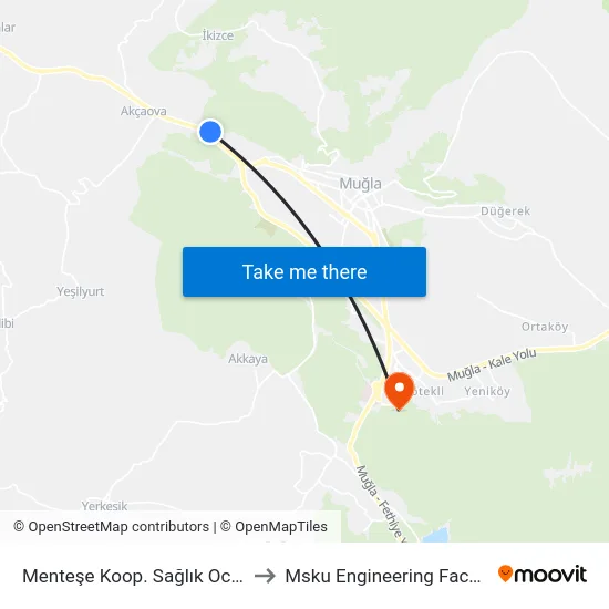 Menteşe Koop. Sağlık Ocağı to Msku Engineering Faculty map