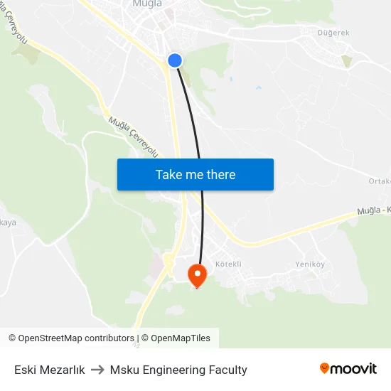 Eski Mezarlık to Msku Engineering Faculty map