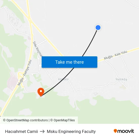 Hacıahmet Camii to Msku Engineering Faculty map