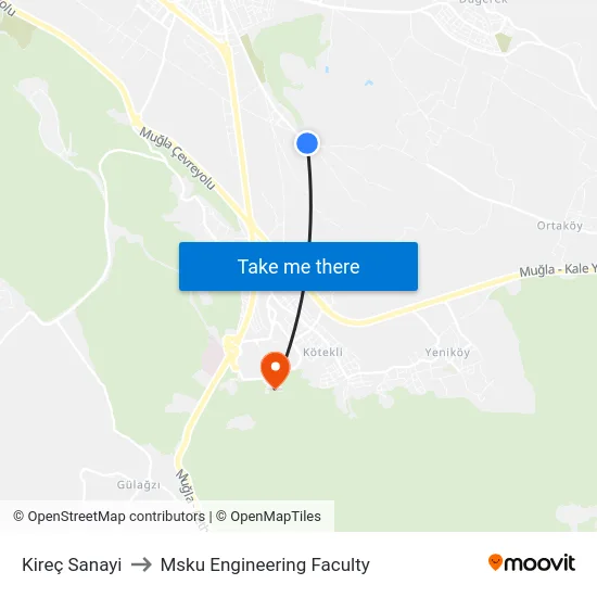 Kireç Sanayi to Msku Engineering Faculty map