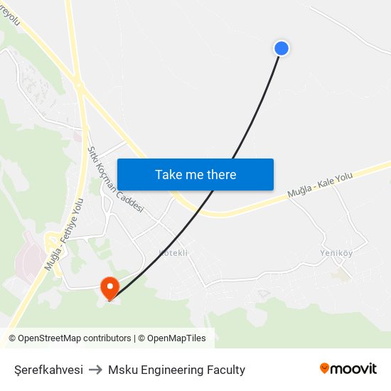 Şerefkahvesi to Msku Engineering Faculty map