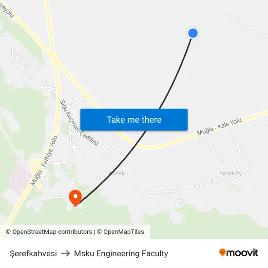 Şerefkahvesi to Msku Engineering Faculty map