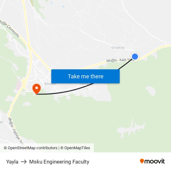 Yayla to Msku Engineering Faculty map