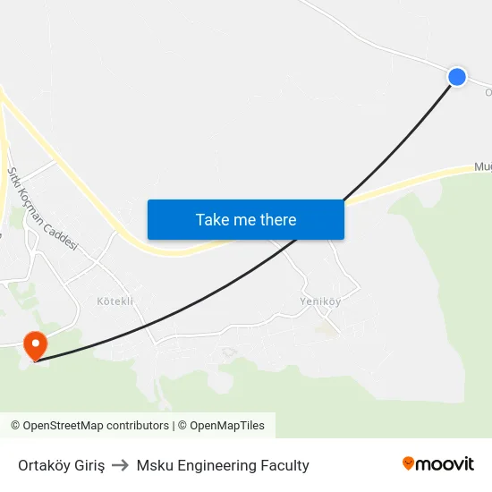 Ortaköy Giriş to Msku Engineering Faculty map