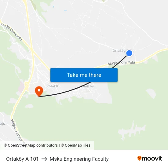 Ortaköy A-101 to Msku Engineering Faculty map