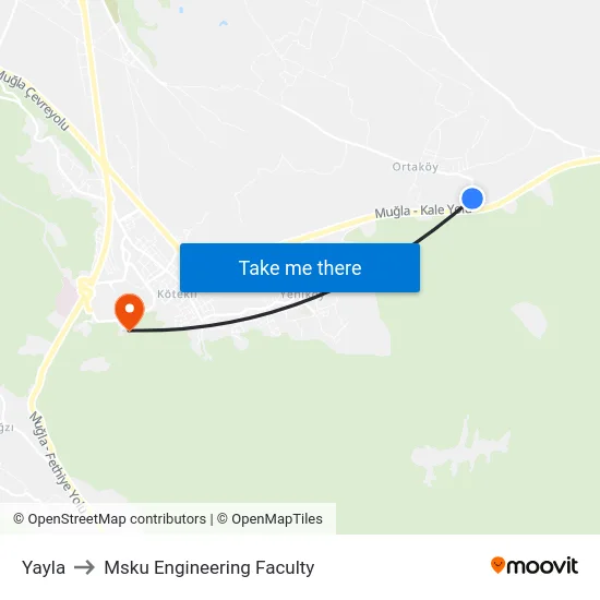 Yayla to Msku Engineering Faculty map