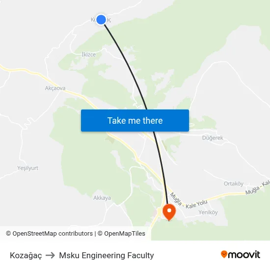 Kozağaç to Msku Engineering Faculty map