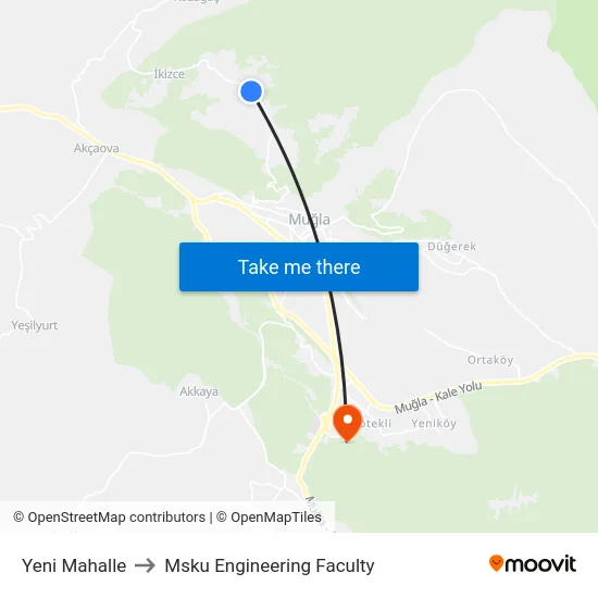 Yeni Mahalle to Msku Engineering Faculty map