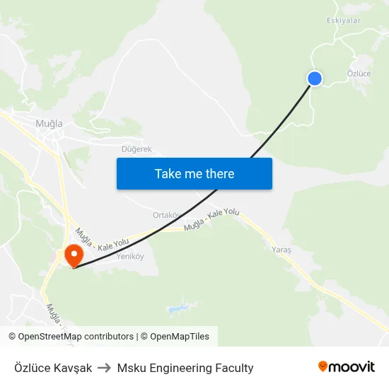 Özlüce Kavşak to Msku Engineering Faculty map