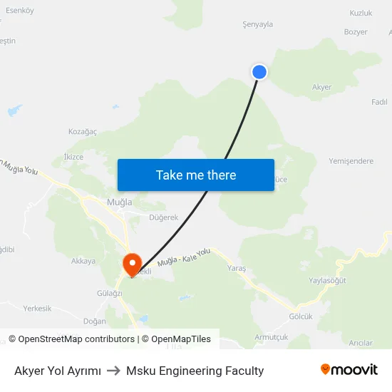Akyer Yol Ayrımı to Msku Engineering Faculty map
