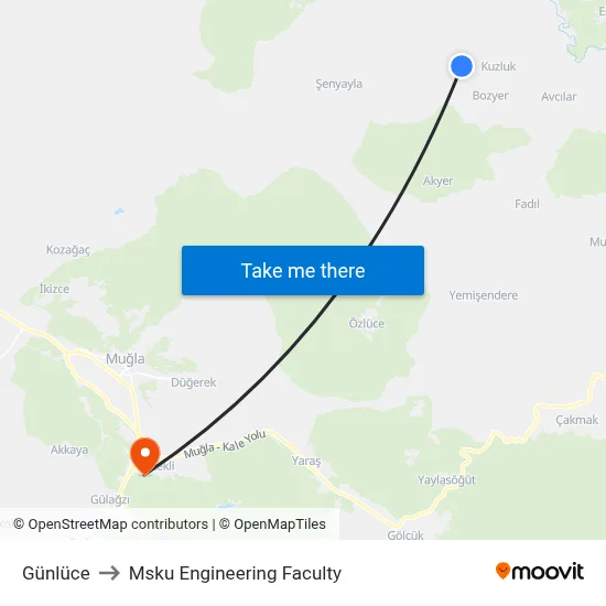 Günlüce to Msku Engineering Faculty map