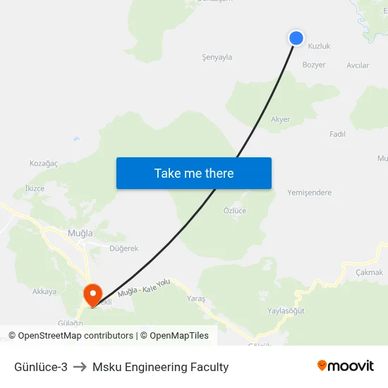 Günlüce-3 to Msku Engineering Faculty map