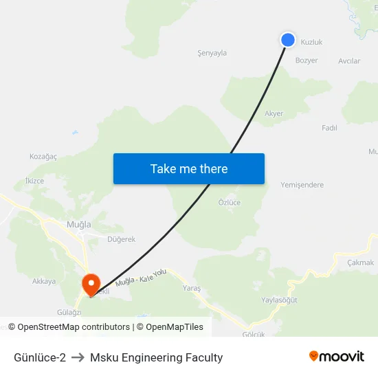 Günlüce-2 to Msku Engineering Faculty map