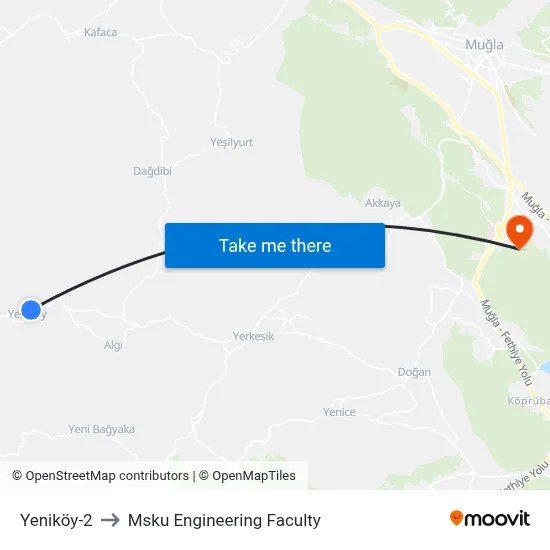 Yeniköy-2 to Msku Engineering Faculty map