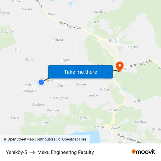 Yeniköy-5 to Msku Engineering Faculty map
