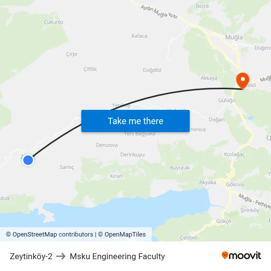 Zeytinköy-2 to Msku Engineering Faculty map