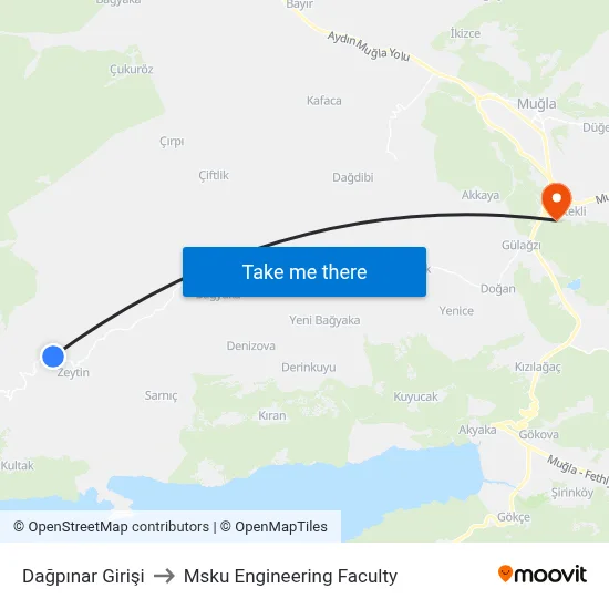 Dağpınar Girişi to Msku Engineering Faculty map