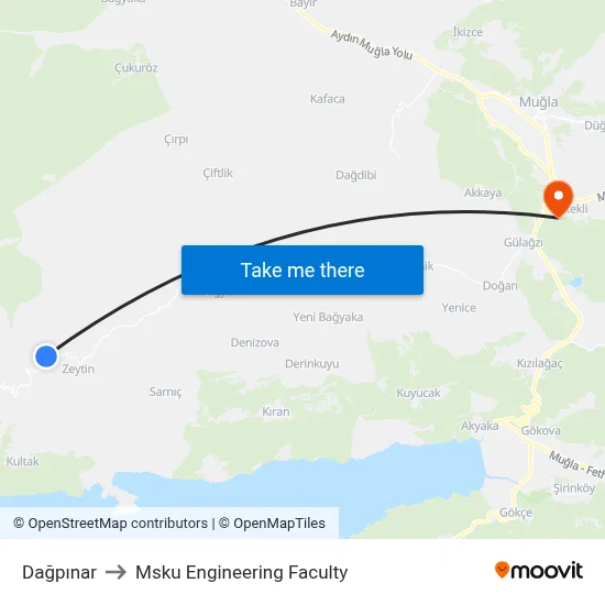 Dağpınar to Msku Engineering Faculty map