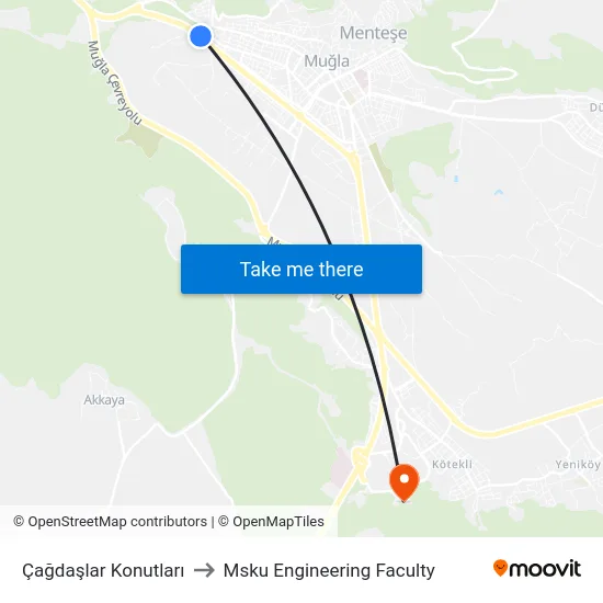 Çağdaşlar Konutları to Msku Engineering Faculty map