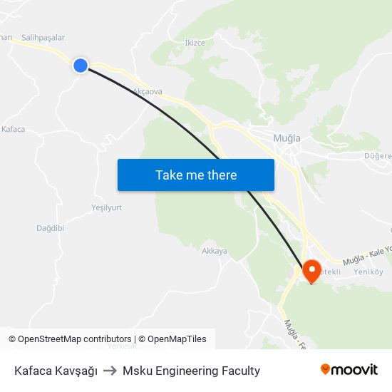 Kafaca Kavşağı to Msku Engineering Faculty map