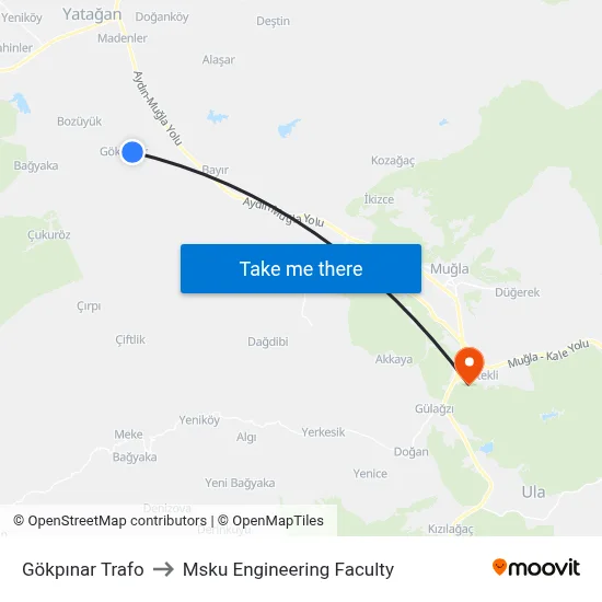 Gökpınar Trafo to Msku Engineering Faculty map