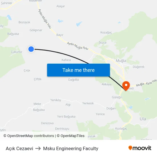 Açık Cezaevi to Msku Engineering Faculty map