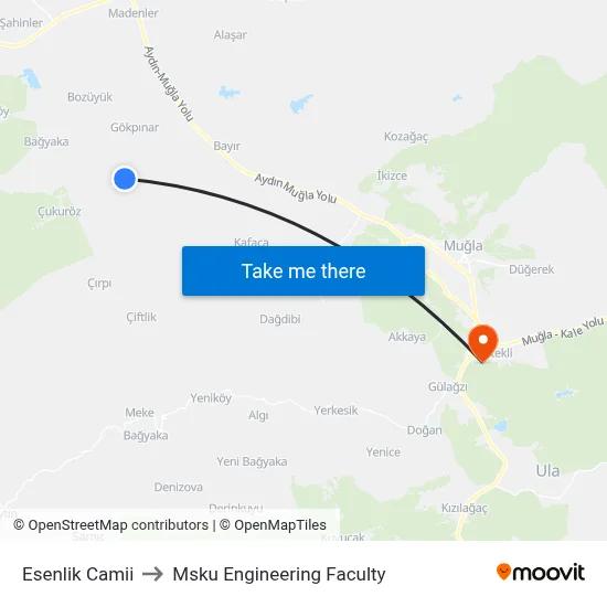 Esenlik Camii to Msku Engineering Faculty map