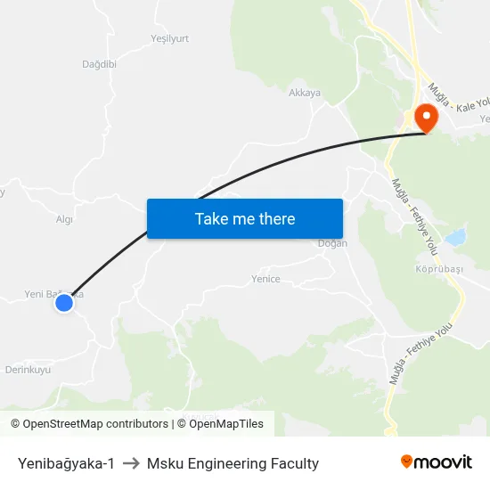 Yenibağyaka-1 to Msku Engineering Faculty map