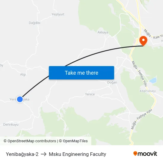 Yenibağyaka-2 to Msku Engineering Faculty map