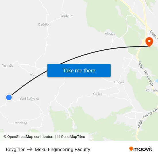 Beygirler to Msku Engineering Faculty map